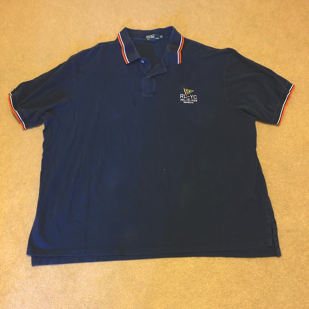 Ralph Lauren POLO big mens polo short sleeve shirt; flag embroidery chest logo